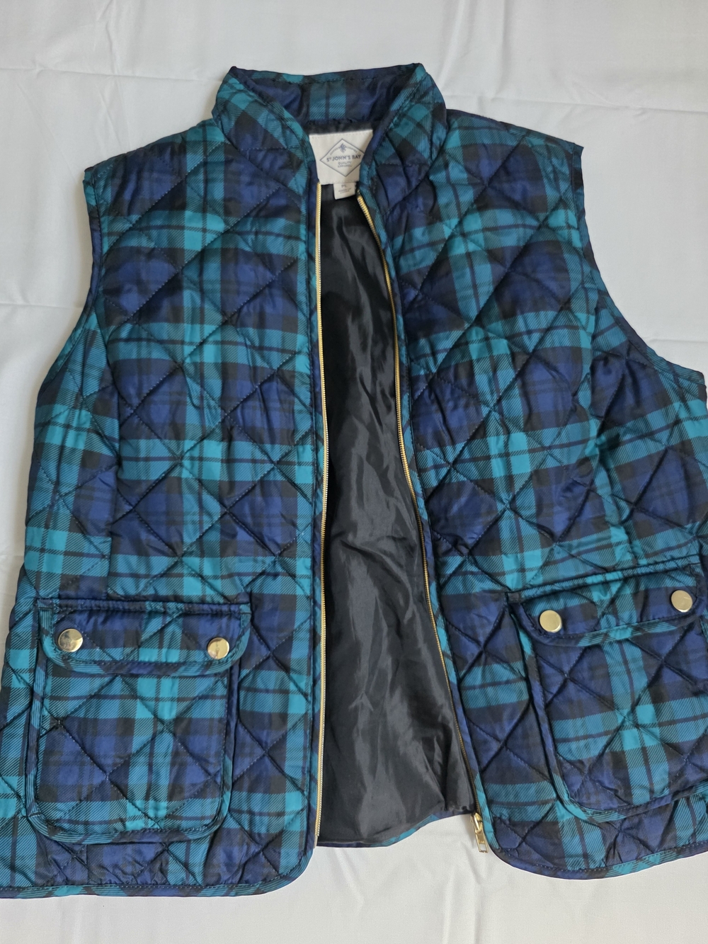 St. John's Bay Quilted Plaid Vest in Blue and Teal